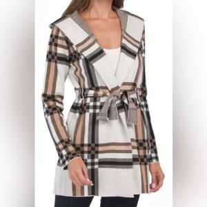 ✨ Christian Siriano Plaid Hooded Cardigan with Belt and Pockets